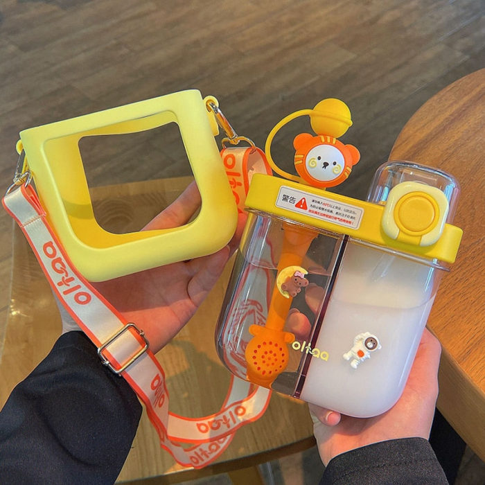 Leak-Proof Double Straw Cartoon Kids Water Bottle