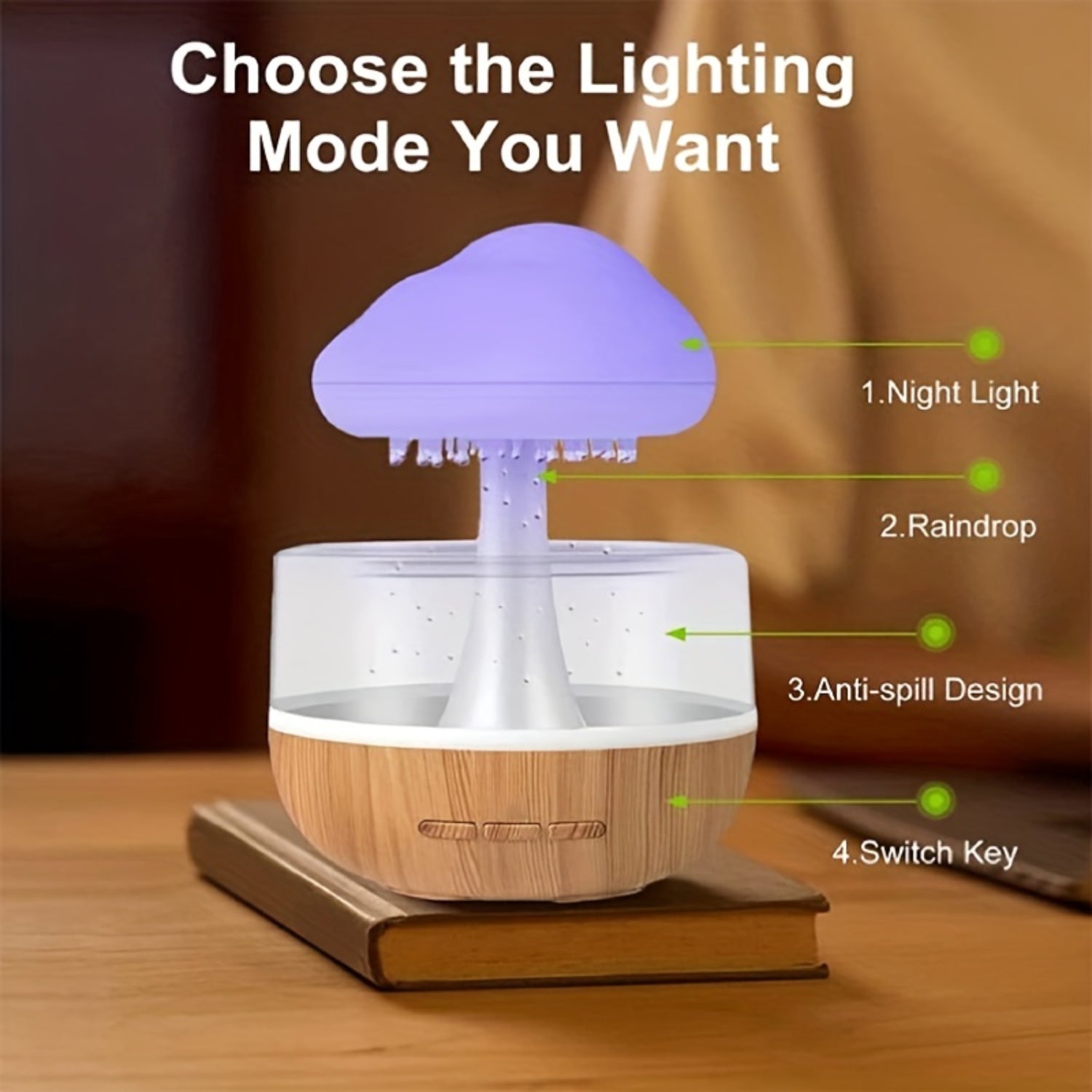 Rain Cloud Air Humidifiers 300ml with 7 Colors Mood Light Aroma Diffuser White Noise Raindrop Humidifiers for Home Bedroom Gift