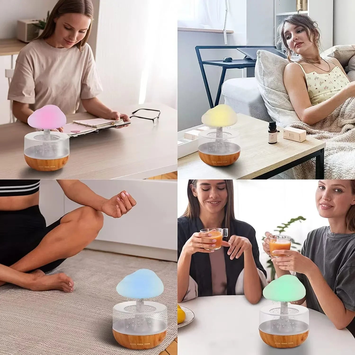 Rain Cloud Air Humidifiers 300ml with 7 Colors Mood Light Aroma Diffuser White Noise Raindrop Humidifiers for Home Bedroom Gift