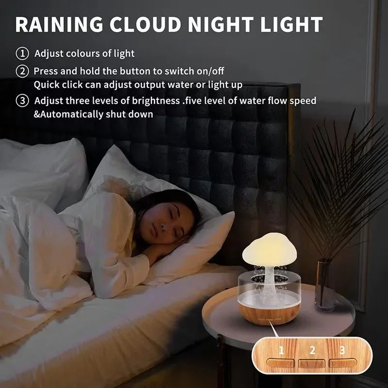 Rain Cloud Air Humidifiers 300ml with 7 Colors Mood Light Aroma Diffuser White Noise Raindrop Humidifiers for Home Bedroom Gift